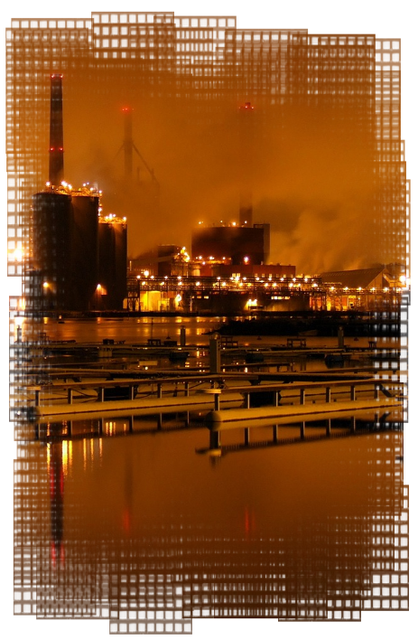 Továrna v plamenech